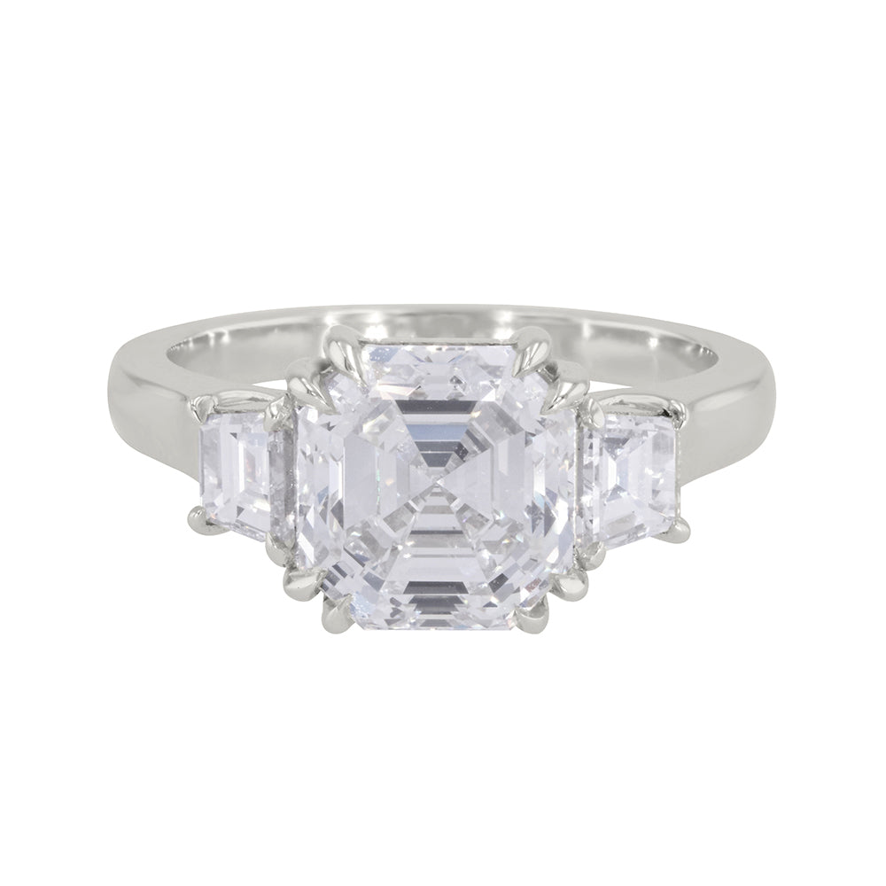 Asscher Cut Three Stone Engagement Ring 4.06ct