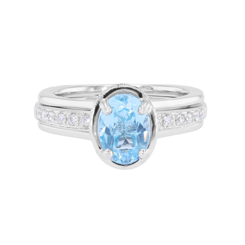 Oval Baby Blue Topaz and Diamond Ring