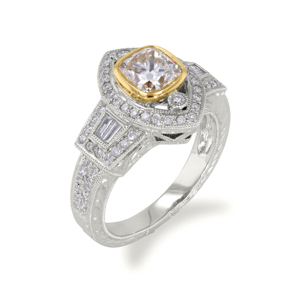 Cushion Cut Center Yellow Diamond Ring 1.48ct