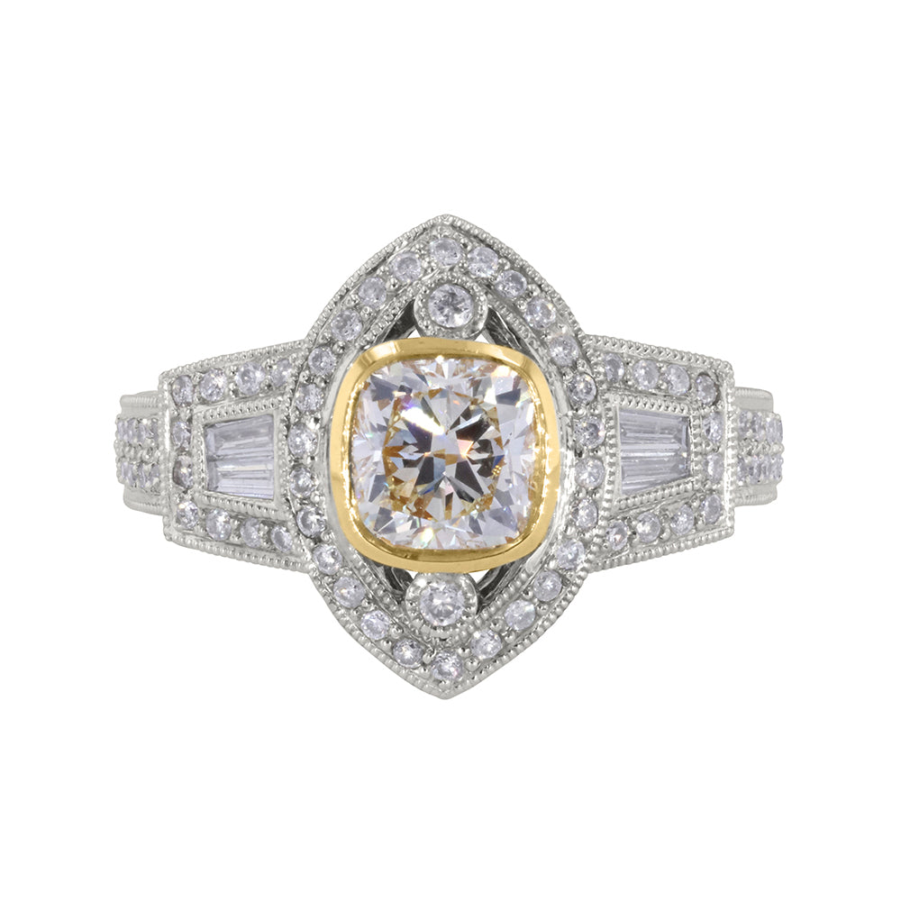 Cushion Cut Center Yellow Diamond Ring 1.48ct