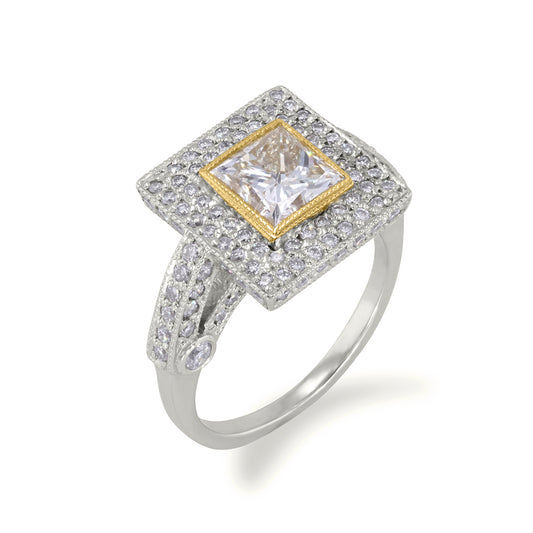 Princess Cut Center Yellow Diamond Ring 2.71ct