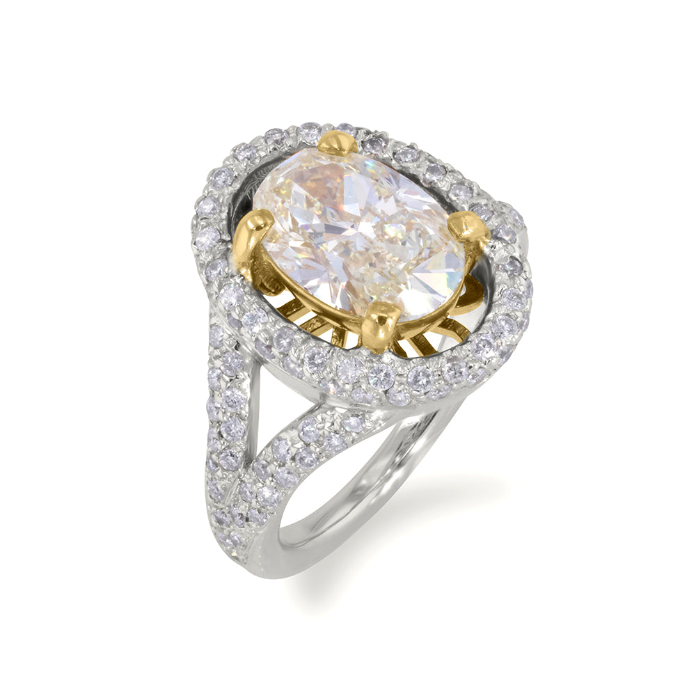 Light Yellow Halo Oval Diamond Ring 3.22ct