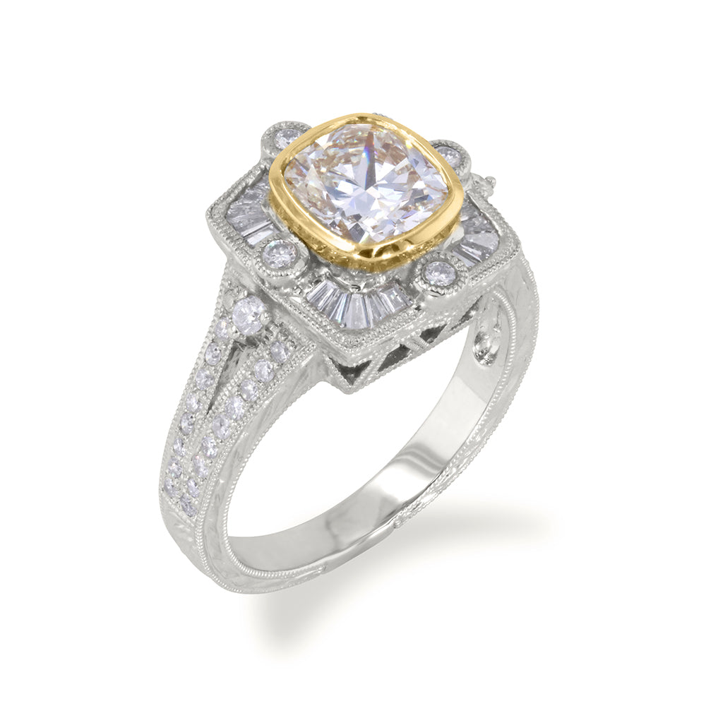 Antique Style Cushion Cut Yellow Diamond Ring 1.80ct