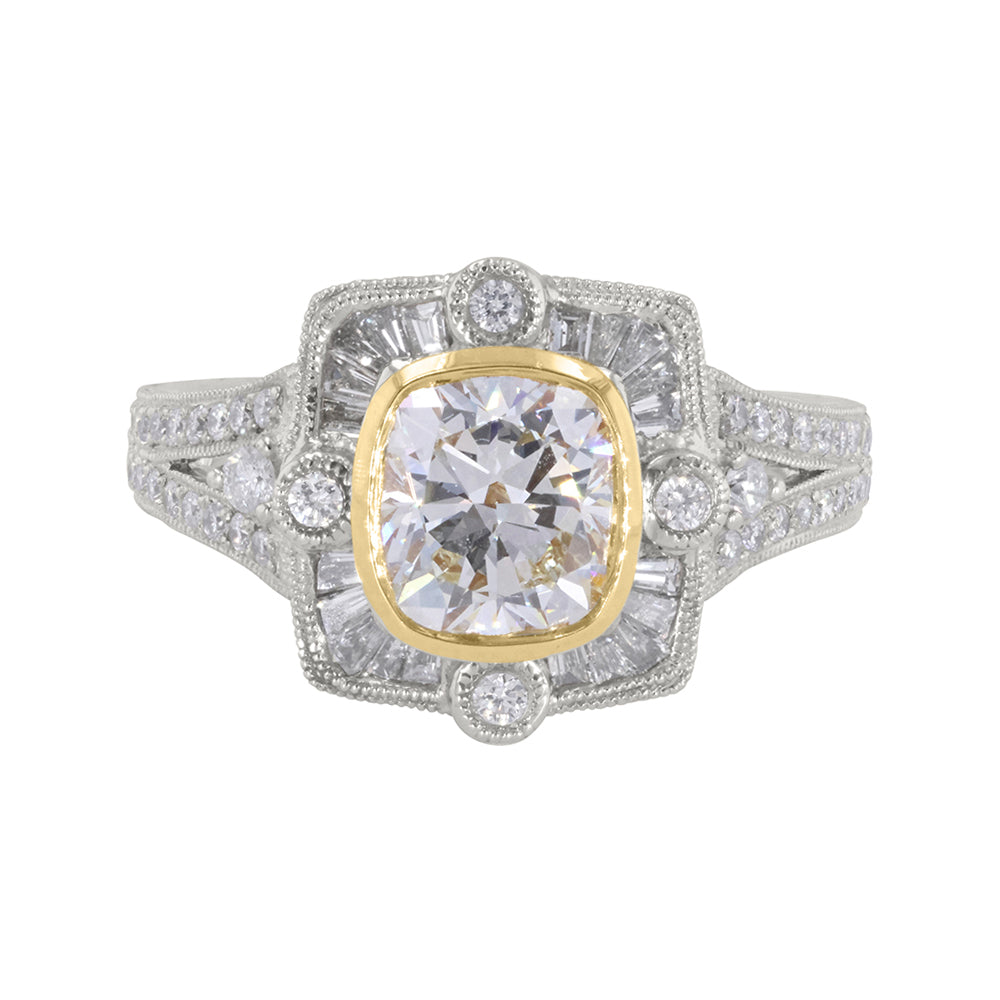 Antique Style Cushion Cut Yellow Diamond Ring 1.80ct