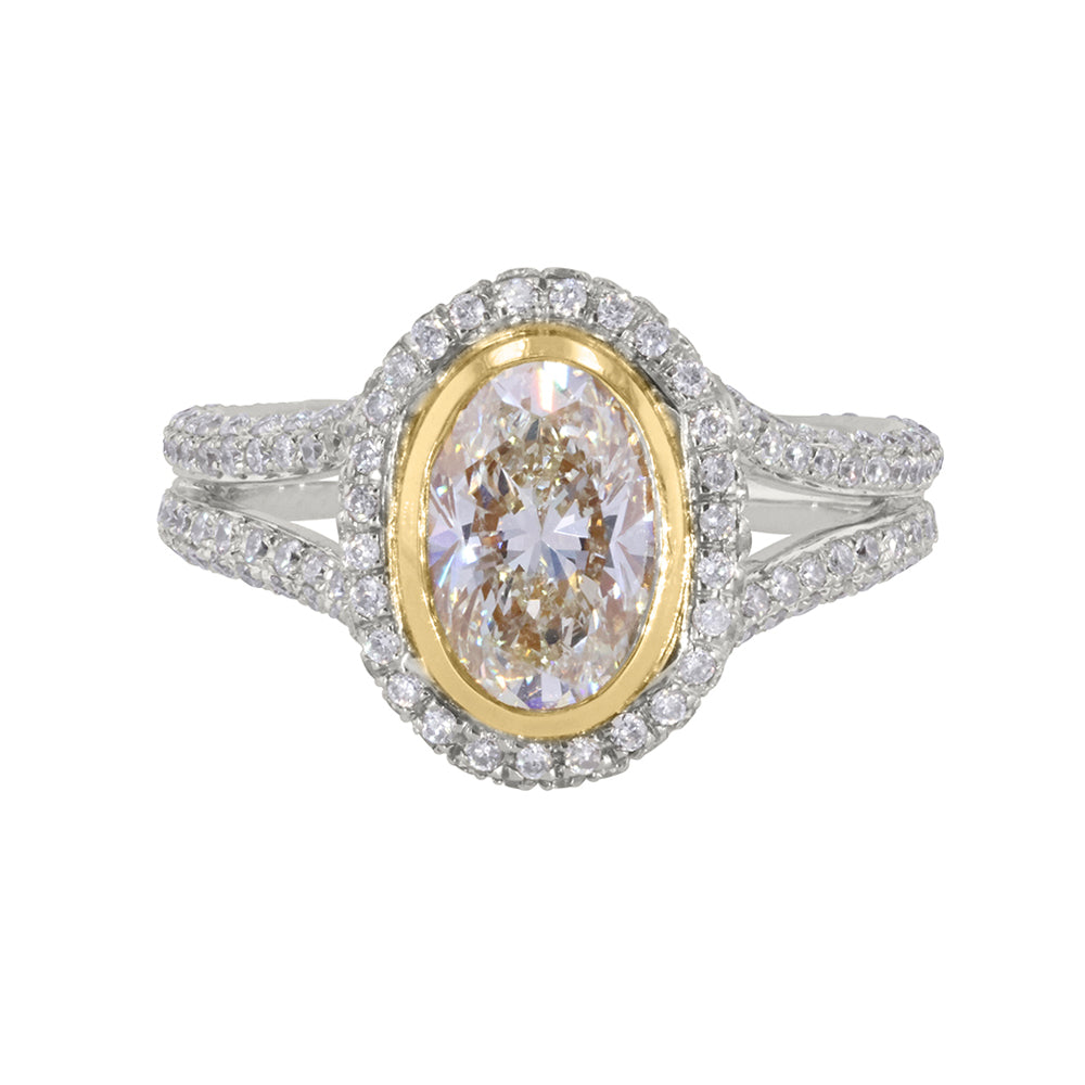 Oval Cut Center Yellow Diamond Ring 1.85ct