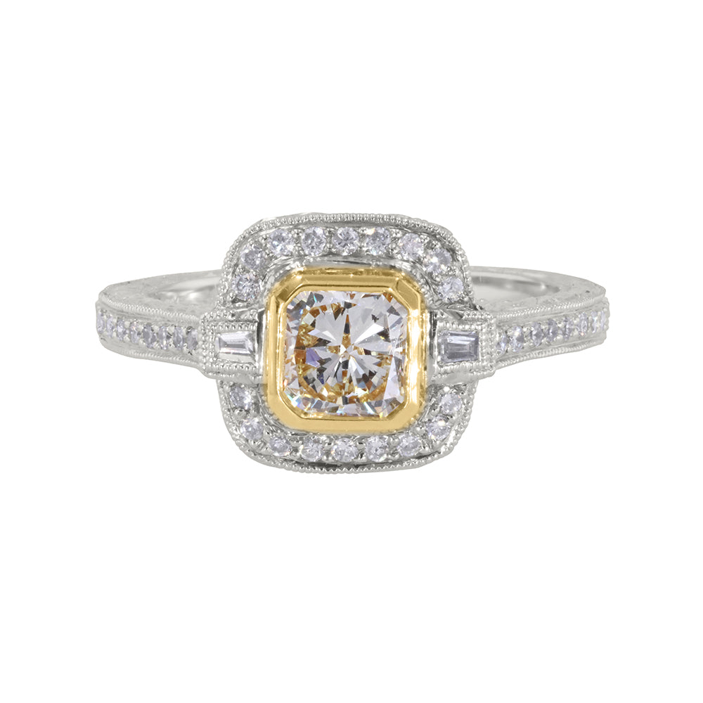 Radiant Cut Yellow Diamond Ring 0.87ct