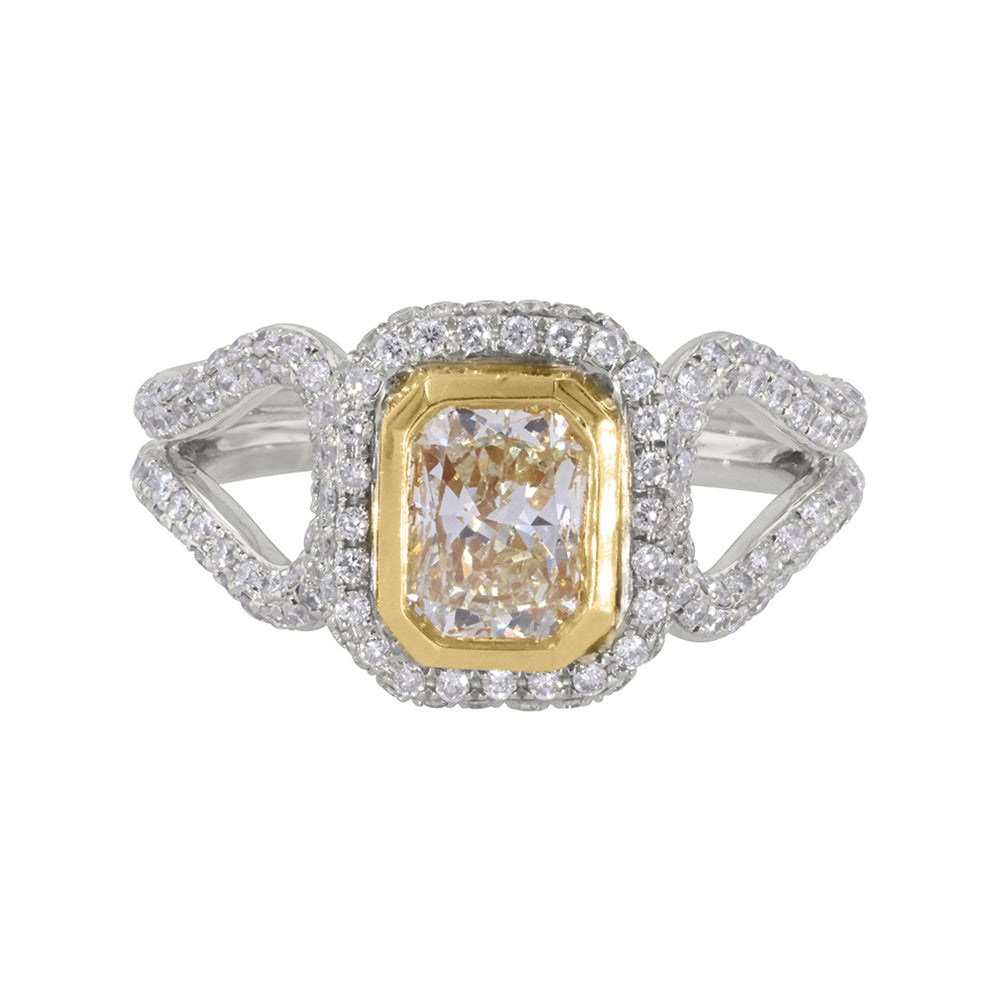 Emerald Cut Center Yellow Diamond Ring 1.18ct