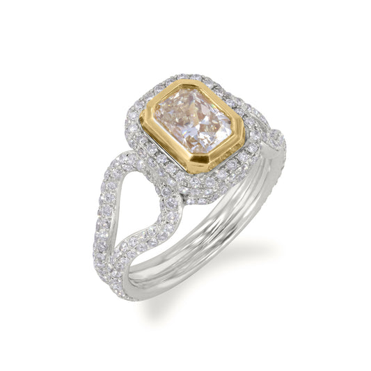 Emerald Cut Center Yellow Diamond Ring 1.18ct