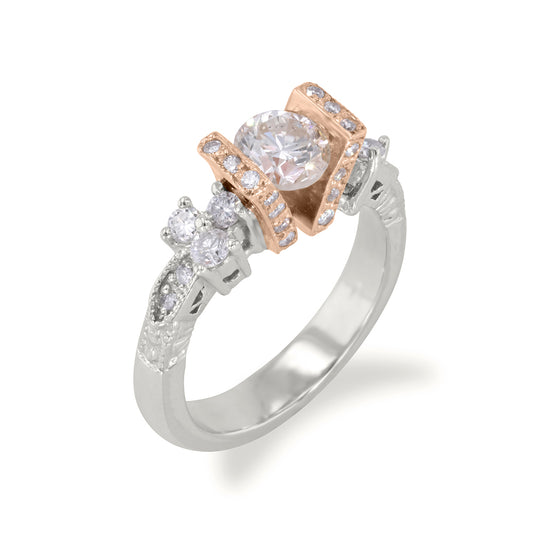 Two-Tone Decorated Floating Diamond Ring 1.60ct