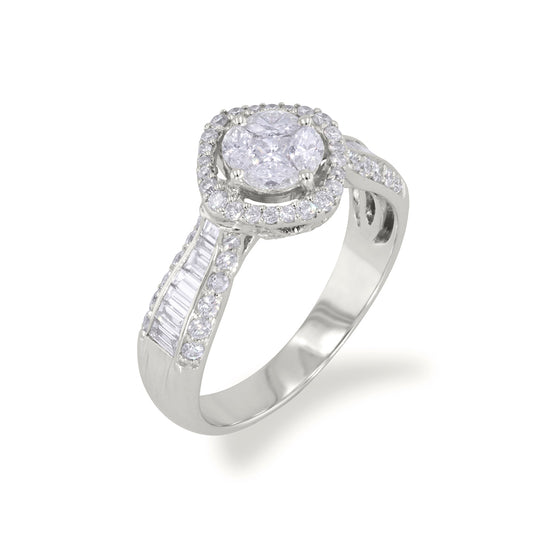 Cluster Center Diamond Engagement Ring 1.02ct