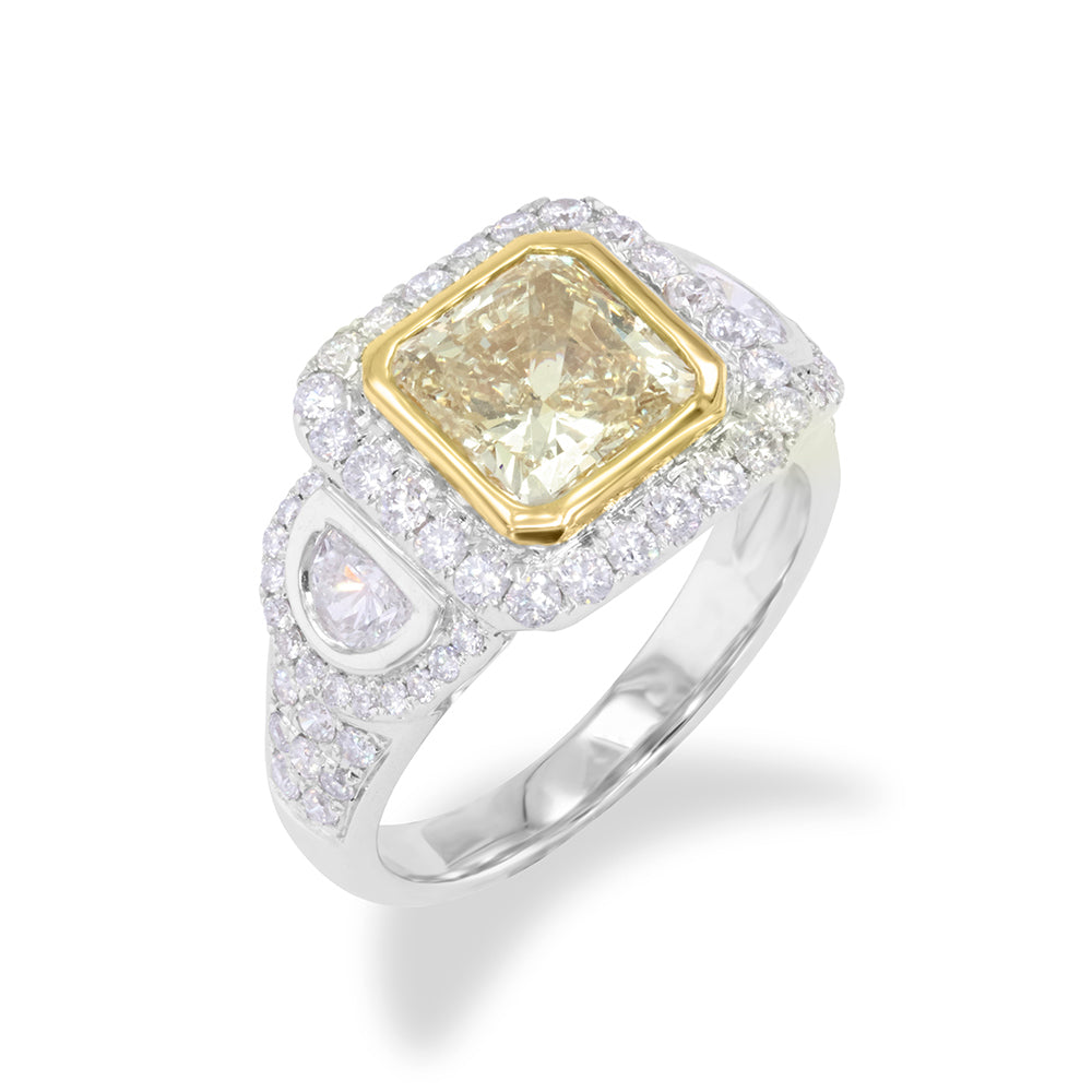 Radiant Fancy Yellow Diamond Moon Side Stones 3.74ct