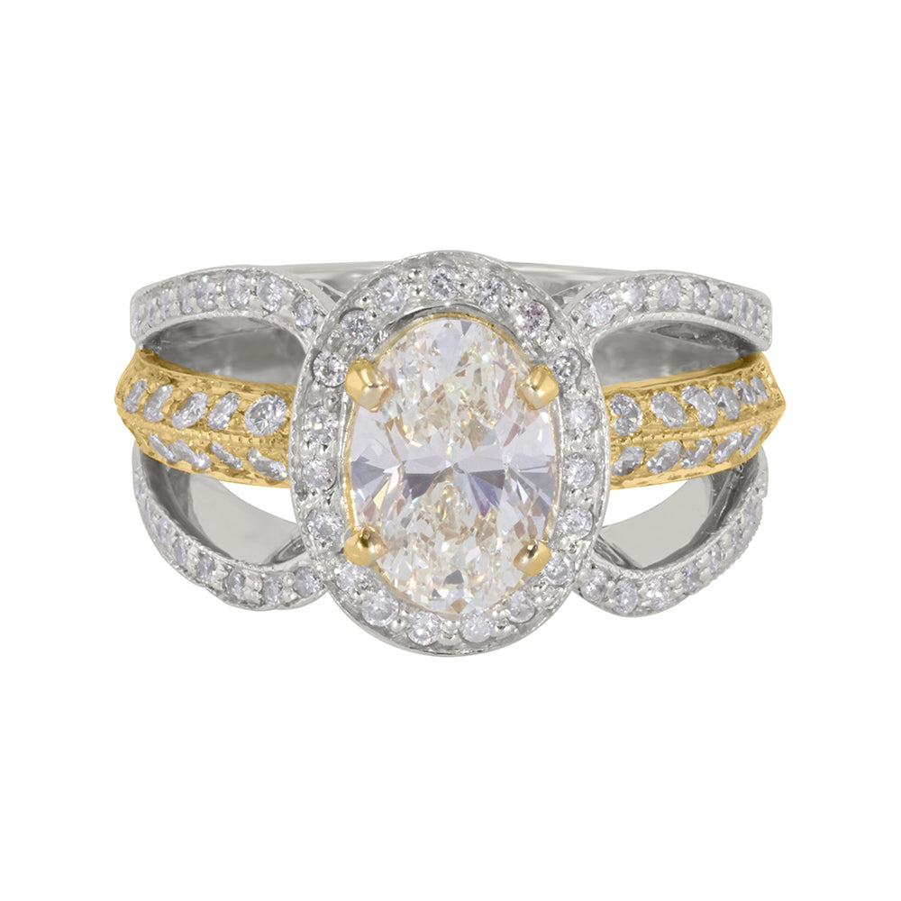 Two-Tone Oval Light Yellow Diamond Ring 2.71ct