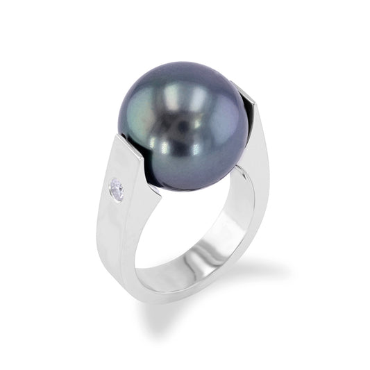 Rotating Tahitian Pearl Ring 0.08ct