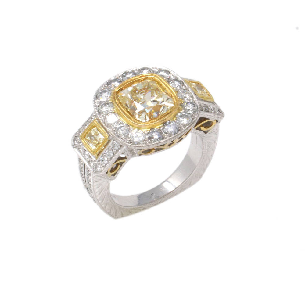 Fancy Light Yellow Three Stone Diamond Ring 5.69ct