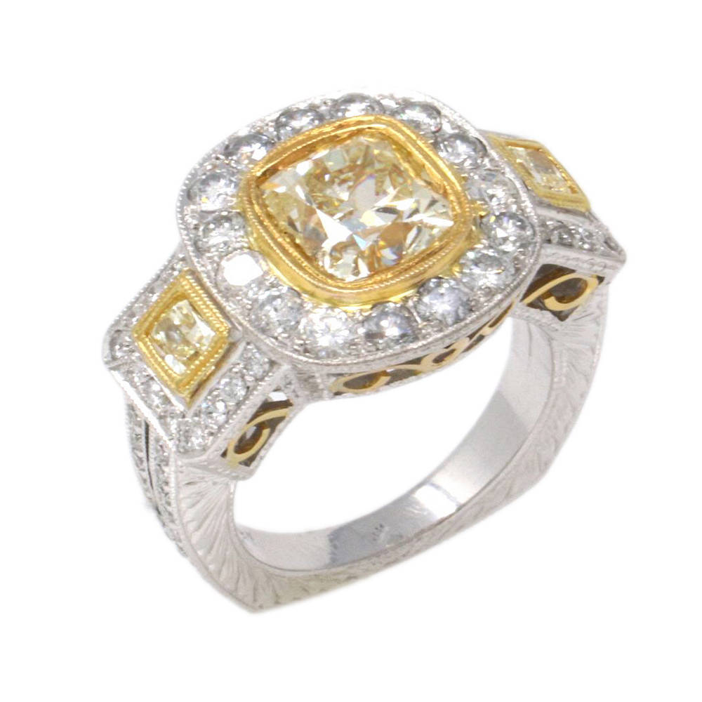Fancy Light Yellow Three Stone Diamond Ring 5.69ct