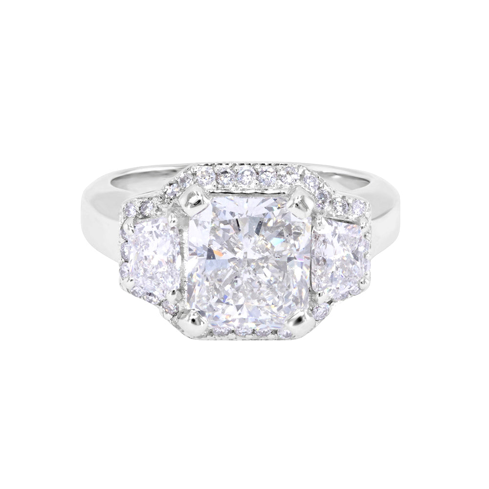 Radiant Cut Three Stone Engagement Ring 4.01ct