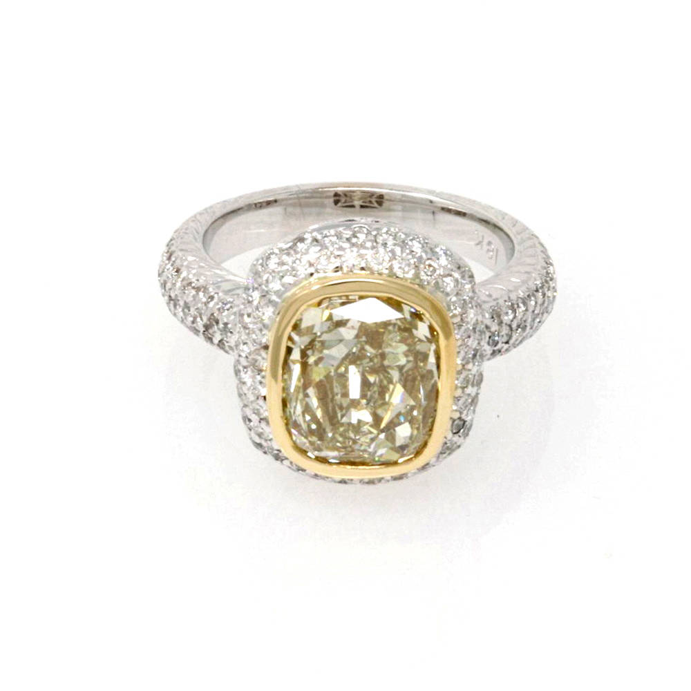 Fancy Yellow Cushion Cut Diamond Ring 5.91ct