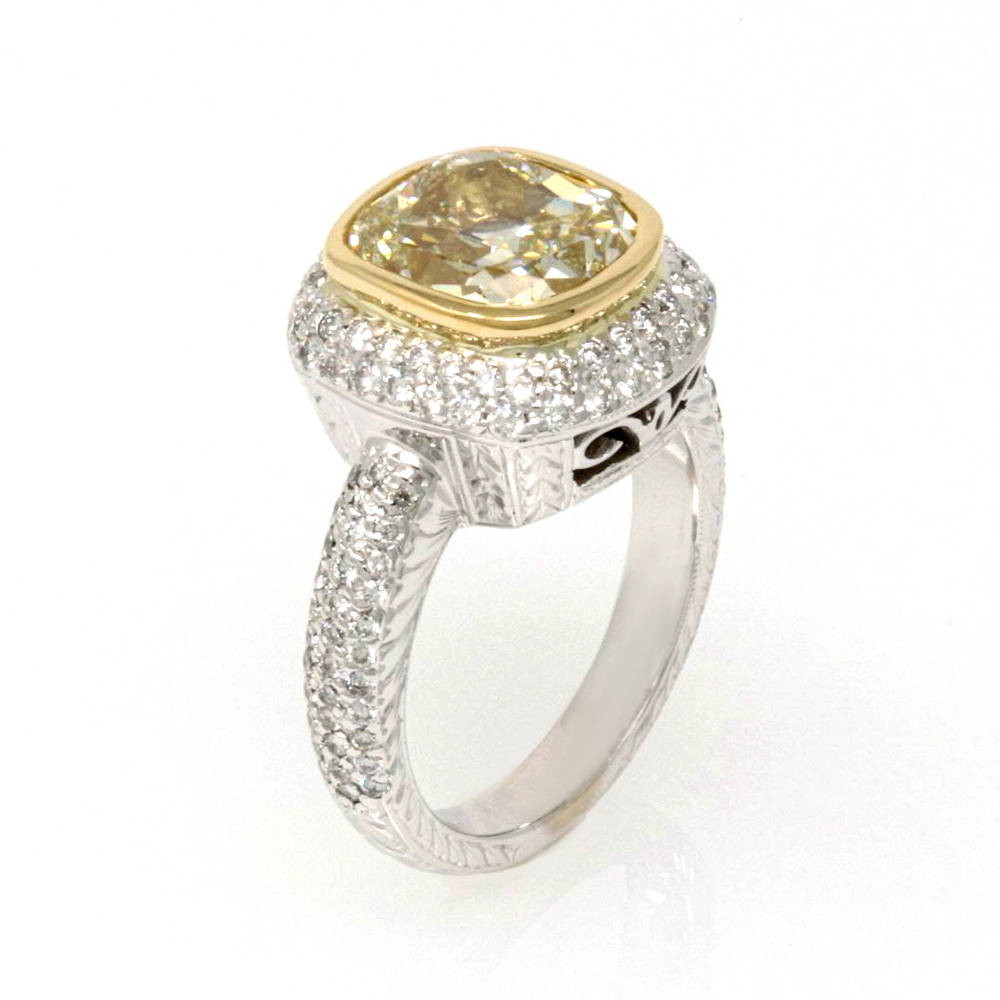 Fancy Yellow Cushion Cut Diamond Ring 5.91ct