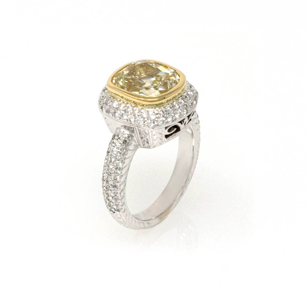 Fancy Yellow Cushion Cut Diamond Ring 5.91ct