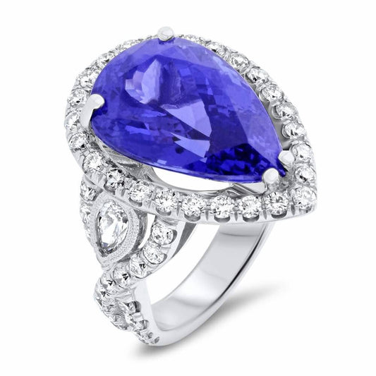 Pear Shaped Blue Tanzanite Ring 14.85ct