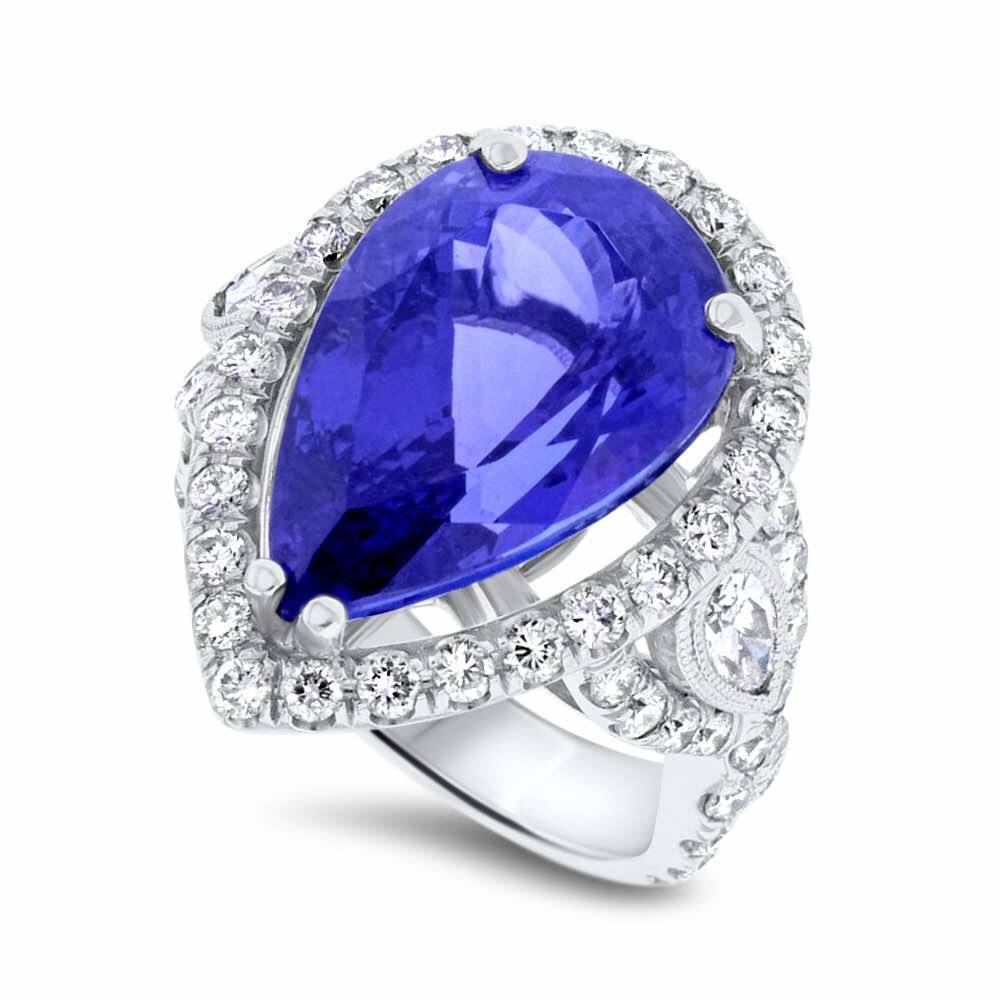 Pear Shaped Blue Tanzanite Ring 14.85ct