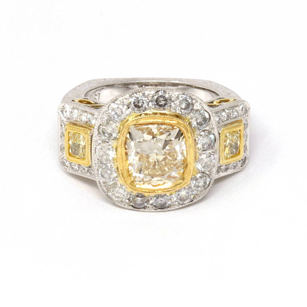 Fancy Light Yellow Three Stone Diamond Ring 5.69ct
