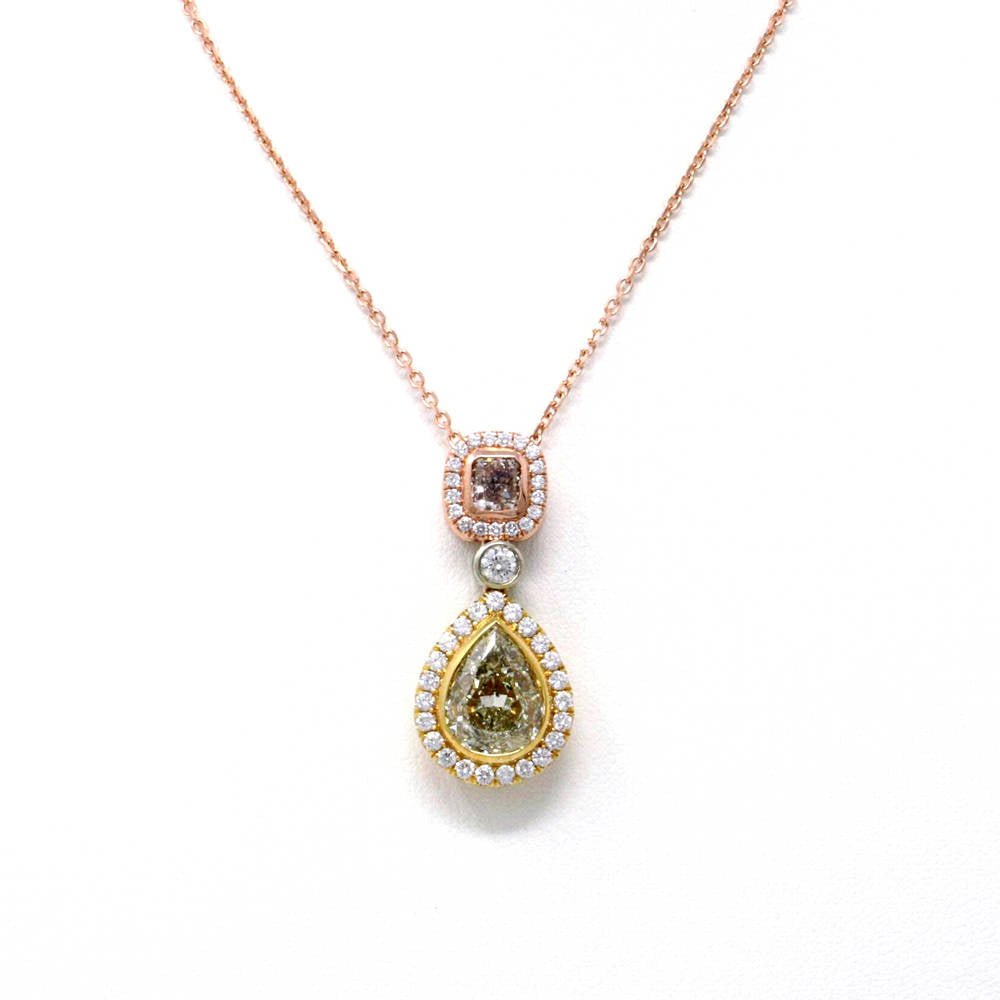Pink White Yellow Droplet Pendant 6.32ct