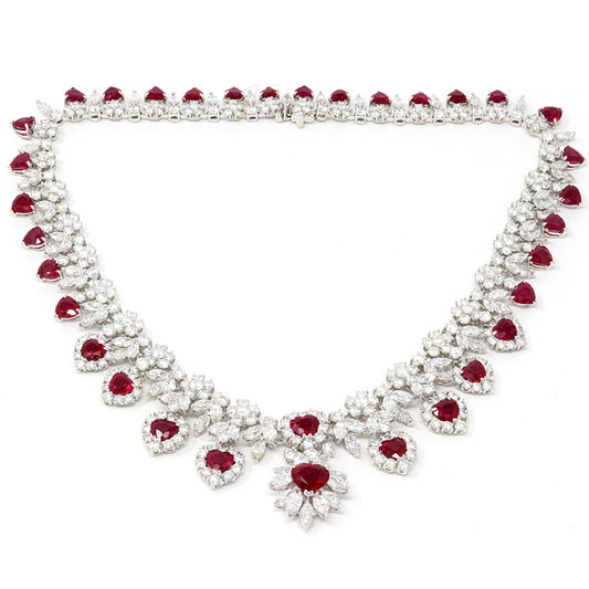 Royal Ruby Heart Necklace and Earring Set 93.30ct
