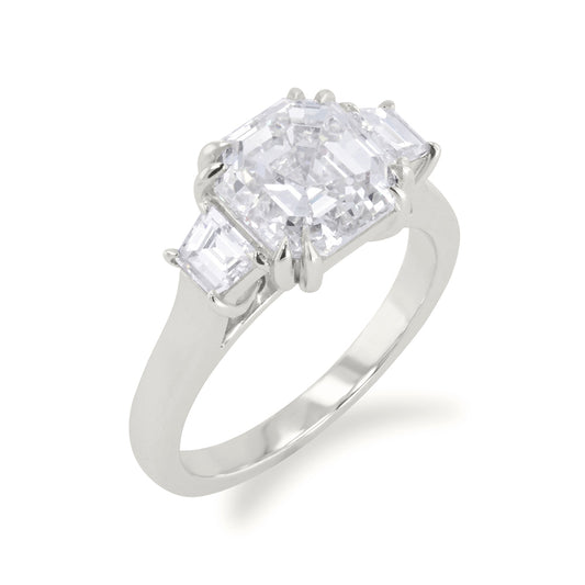 Asscher Cut Three Stone Engagement Ring 4.06ct