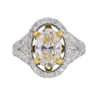 Light Yellow Halo Oval Diamond Ring 3.22ct