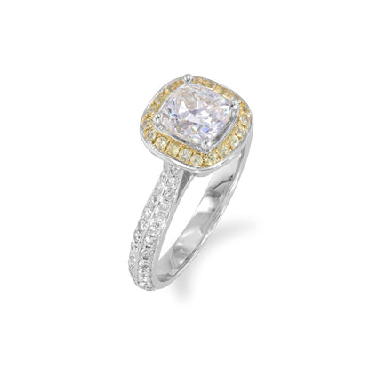 Cushion Cut Pavé Yellow Diamond Ring 1.48ct