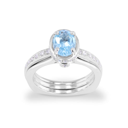 Oval Baby Blue Topaz and Diamond Ring
