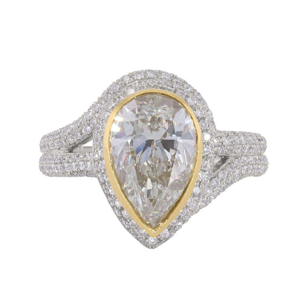 Pear Shape Light Yellow Diamond Ring 3.64ct