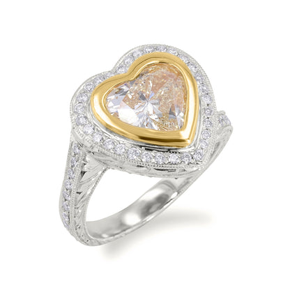 Fancy Heart Shape Light Yellow Diamond Ring 2.52ct